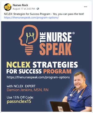 Sponsored NCLEX Strategies Social Media Marketing example