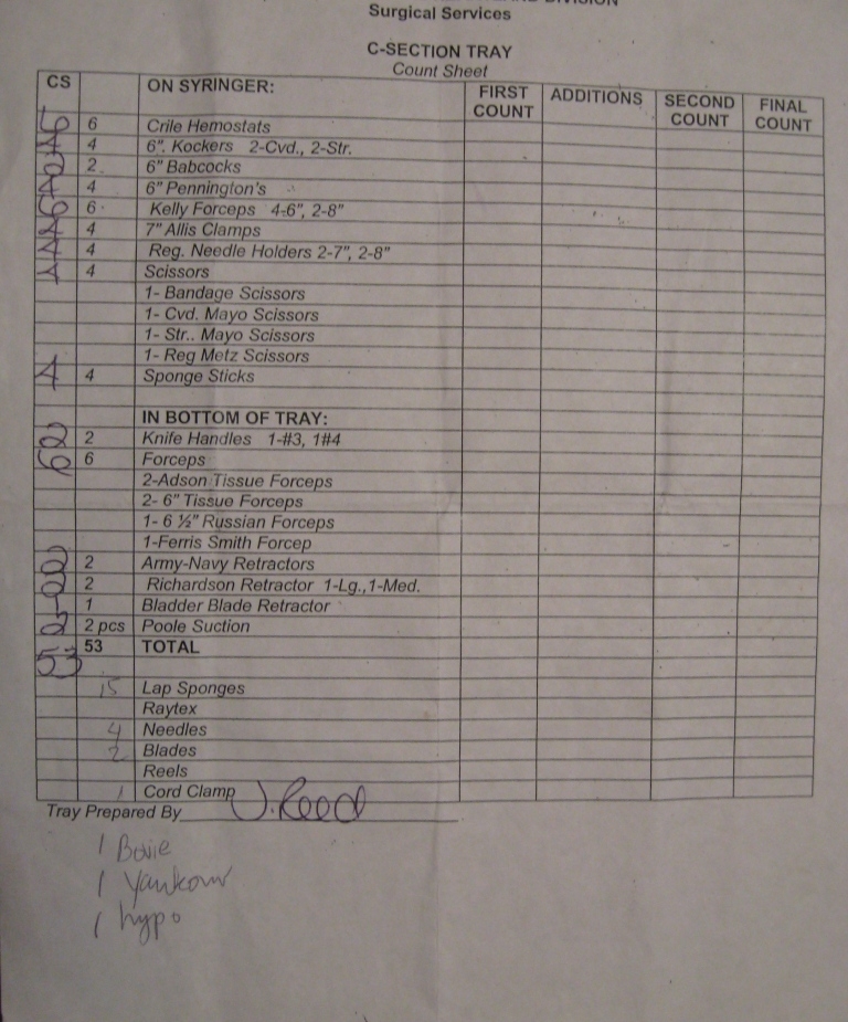 count sheets Page 3 Operating Room