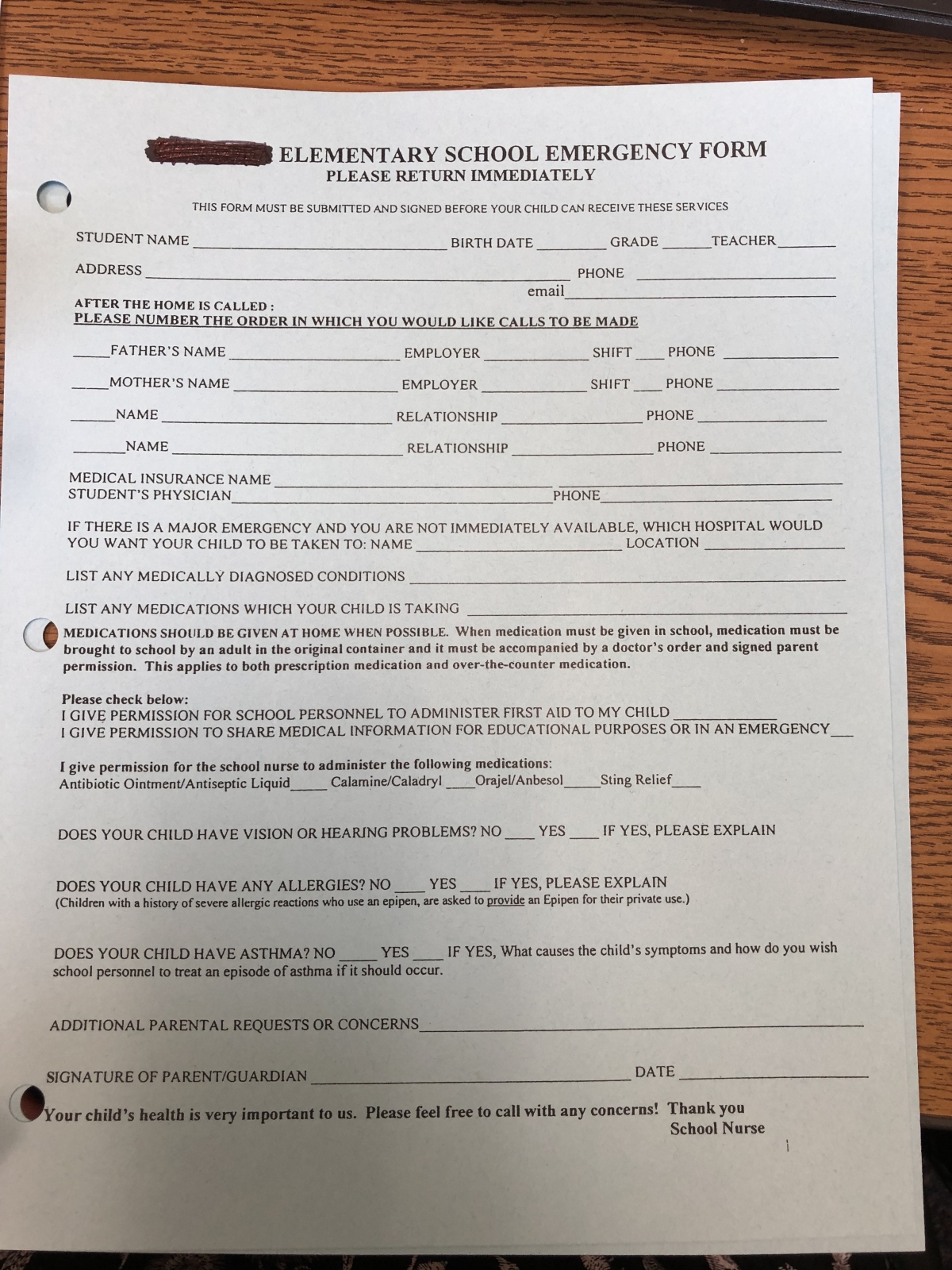 emergency contact forms looking for ideas school nursing allnurses