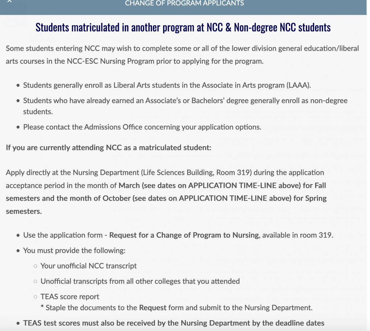 nassau community college nursing program transfer requirements